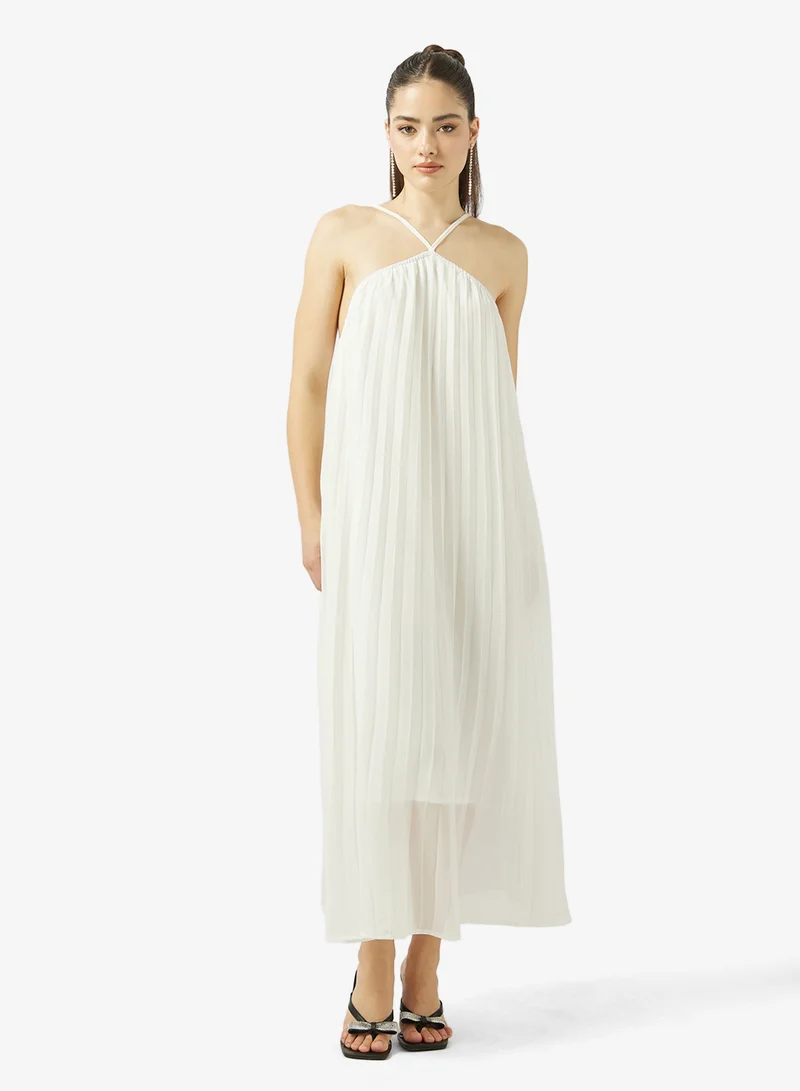 Ginger Halter Neck Pleated Maxi Dress